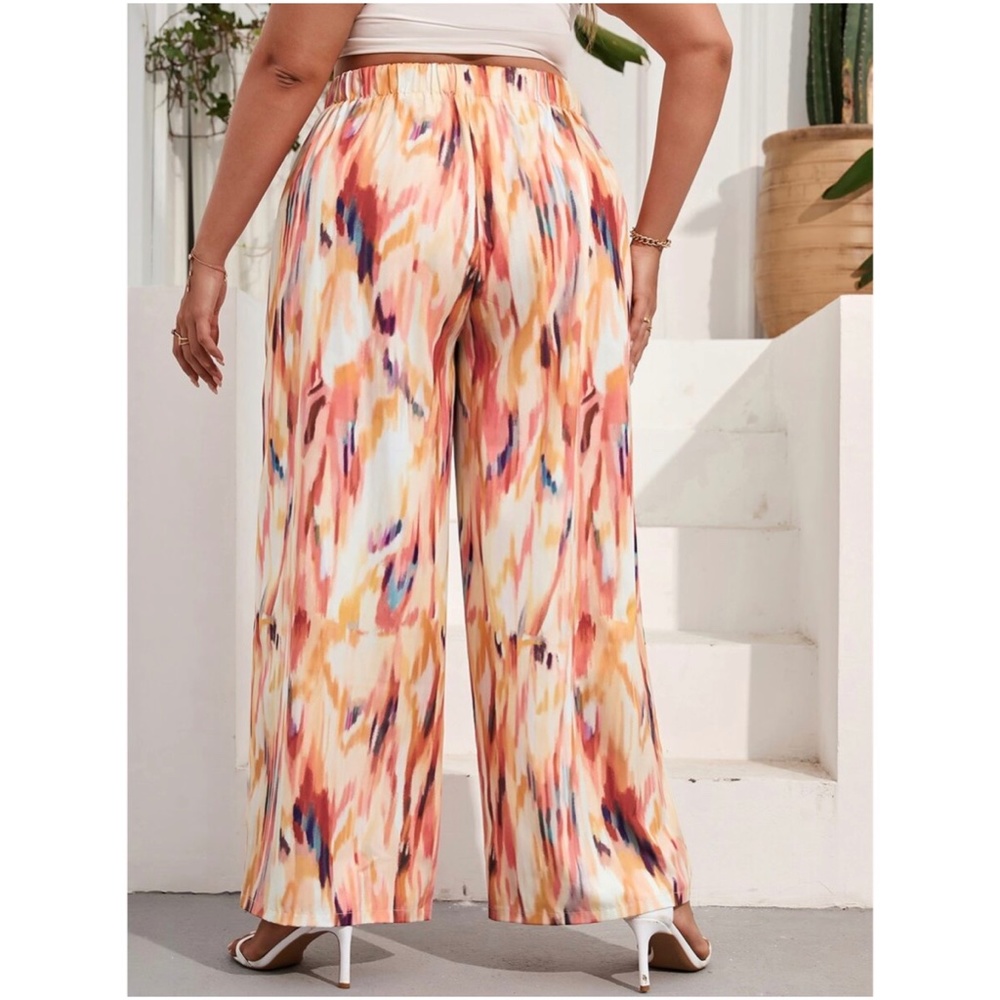 Boho plus size Tie Dye side slit wide leg palazzo pants - Picture 5 of 5